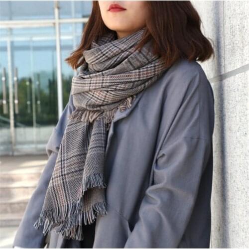 New fashion100%wool women thick plaid scarfs plover case grain long tassel 90x200cm