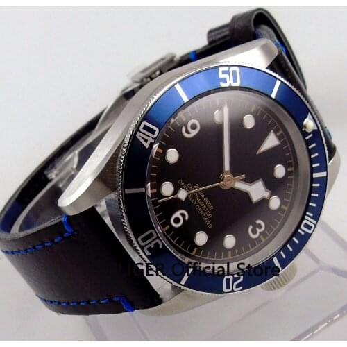 Solid 41MM Black Sterile Dial Blue Alloy Bezel Luminous Marks Sapphire Automatic Movement Mens Wristwatch 71