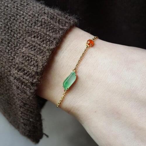 Original design silver inlaid chalcedony ice egg noodle rose gold bracelet elegant charm creative retro silver jewelry