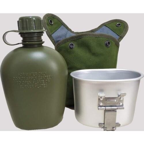 Outdoor US Army Type 78 Canteen With Canvas Cover Set Camping Kettle Water Bottle