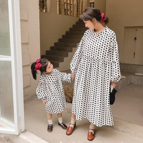 Mother Daughter Dresses Autumn Long Shirt Dot Fashion Casual Family Matching Pyajmas Sleepwear Mom and Daughter Dress Outfits