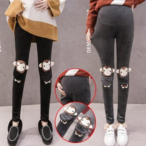 Pregnant women Leggings and late pregnancy clothes cute fashion plush thickened silver fox velvet bot
