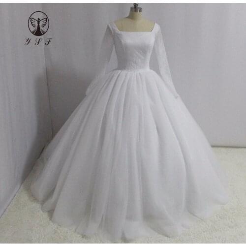 Arabian Design Puffy Robe De Mariee Square Neck Lace Long Sleeve Ball Gown Princess Wedding Dresses
