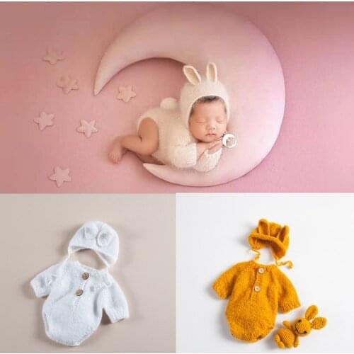 Newborn Photography Props Baby Jumpsuit Outfit Romper Photo Props Moon Cushion Backdrop Blanket Accessories Studio