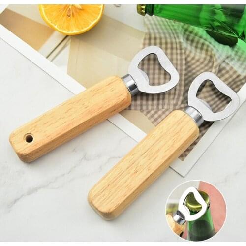 100pcs Stainless Steel Corkscrew Handheld Wooden Handle Beer Openers High Quality Bottle Opener Gift Home Kitchen Tools W0235