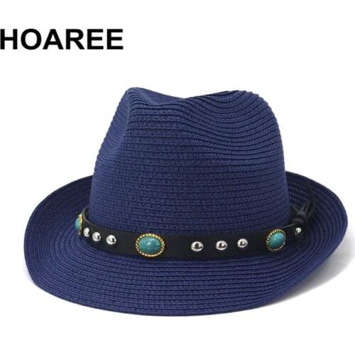 HOAREE Summer Hat for Women Jazz Straw Hat Summer Beach Hats Ladies Fedora UV Sun Protection 2021 New Chapeau Femme Sunhat
