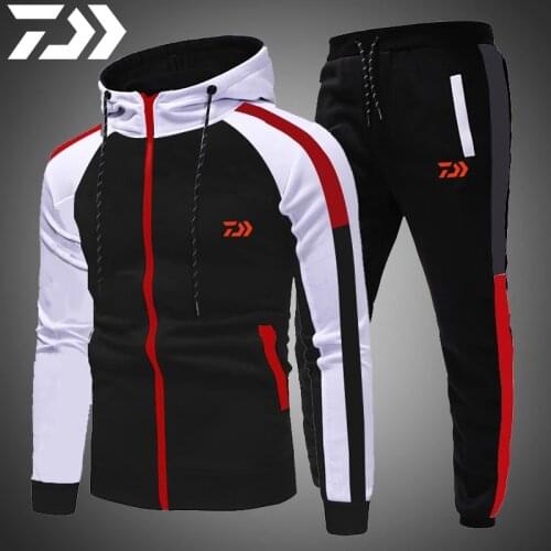 Daiwa Men Tracksuit Pants Jogging Suit 2 Pcs Tracksuit Autumn Winter Fishing Sportswear Running Sweatsuit Loose Fit Clothes