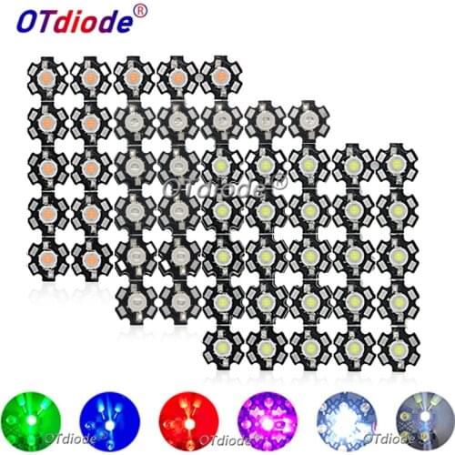 50pcs 1W 3W High Power LED Full Spectrum White Warm White Green Blue Deep Red 660nm Royal blue With 20mm White Black Star PCB