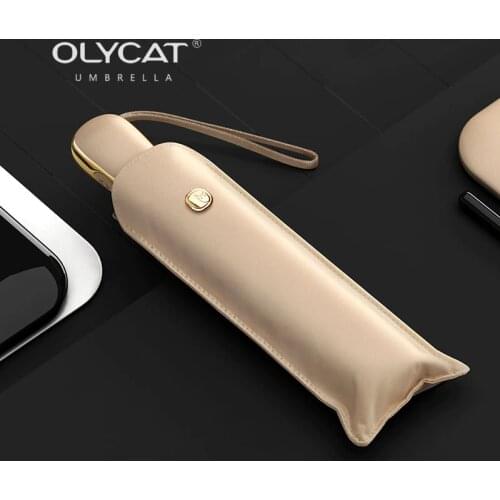 3 fold Flat Automatic Handle Ultra Light Vinyl Sunscreen UV Woman Sunny And Rainy Umbrella 3 colors Portable