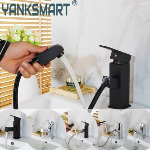 Pull Out Faucet Deck Mounted Black Faucet Hot And Cold Water Mix Kitchen Bathroom Basin Sink Faucets Single Handle Washbasin Tap