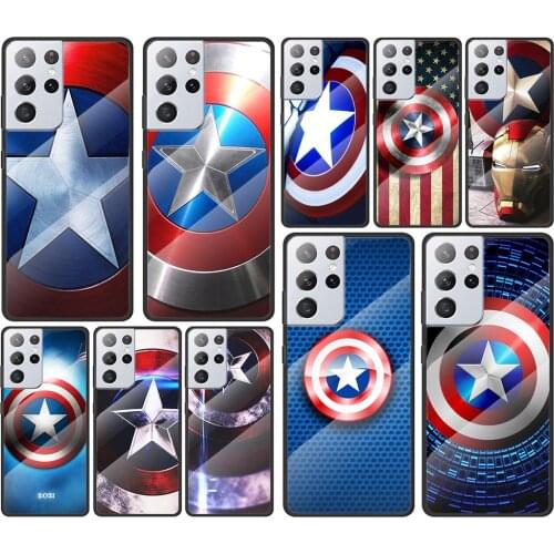 Captain America shield Marvel for Samsung Galaxy S21 Ultra Plus A72 A52 4G 5G M51 M31 M21 Luxury Tempered Glass Phone Case Cover