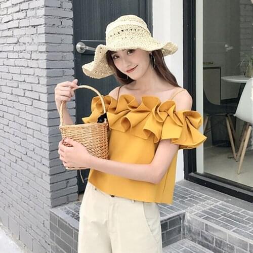 Missoov Moda Feminina Blusas Fashion Brand Summer Women T-shirts Sexy Spaghetti Strap Shirts Ladies Tops Ruffles Vetement Femme
