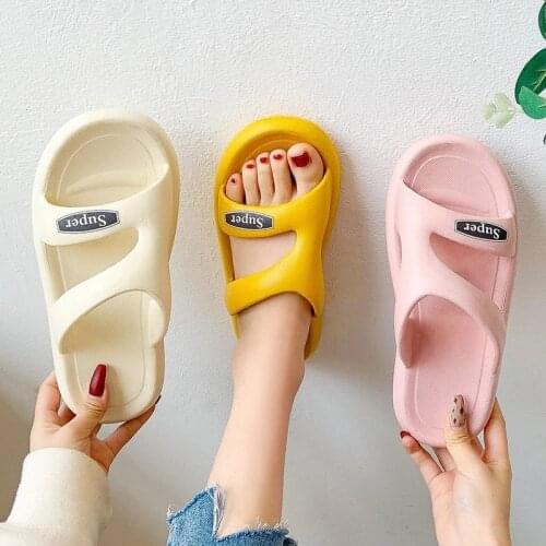 Non-Slip Women Men Summer Slippers Beach Slides Sandals Indoor Candy Color Thick Platfrom Sold Comfort Ladies Couples Shoes