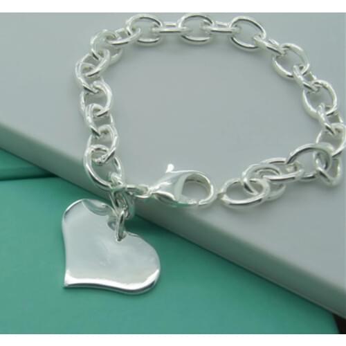 925 Sterling Silver Heart Tag Pendant Bracelet For Woman Wedding Engagement Fashion Party Gift Charm Jewelry