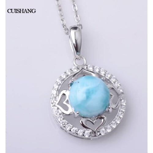 CSJ Natural larimar pendant blue color sterling silver women femme lady girl Necklace Wedding Engagement party Gift Fine Jewelry