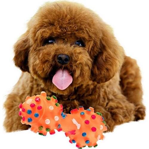 1pcs Pet Dog Toys Colorful Dotted Dumbbell Shaped Toys Squeeze Cute Squeaky Faux Bone Pet Chew Toys For Small Dogs Toys Random