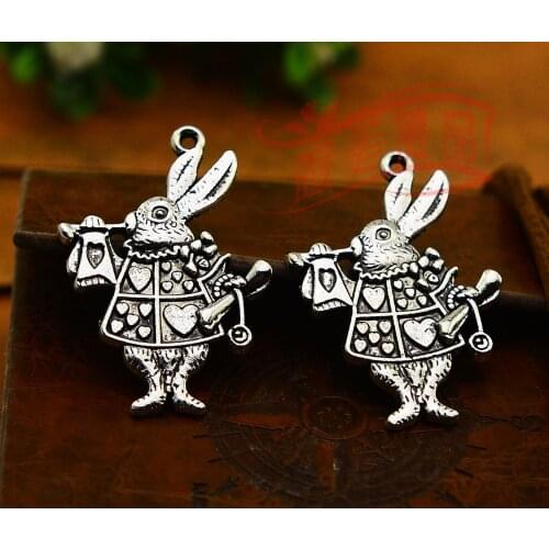 10pcs/lot--25x37mm, Antique Silver plated animals Rabbit charms,DIY supplies, Jewelry accessories