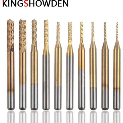 10pcs Mini 0.8-3.175mm 3.175 Dia CNC End Mill Cutter PCB Carbide Router Bits Kit Set For Milling Tool