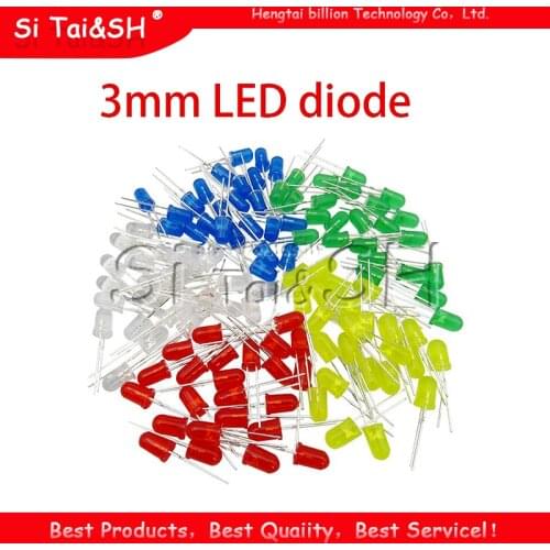 5Colors*20PCS=100PCS 3mm LED diode Light Assorted Kit White Yellow Red Green Blue each 20pcs Component package