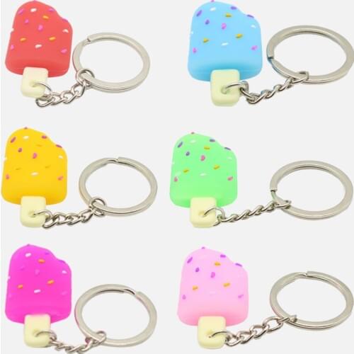 FREE SHIPPING BY DHL 100pcs/lot New Design Soft PVC Ice Stick Keychains Ice Cream Keyrings for Kids Gifts