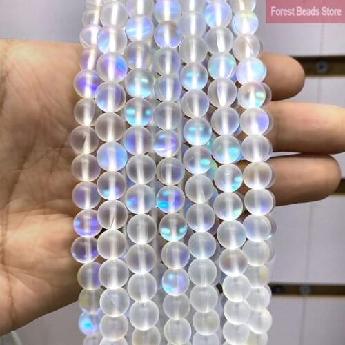 6 8 10 12MM Matte Austria Crystal Glitter Moon Stone Round Beads for Jewelry Making DIY Charms Bracelet Necklace 15" Strand