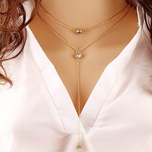 Chadestinty European Gold Color Multi Layer Pendant & Necklace Crystal Choker Chain Necklace Women Jewelry collar mujer
