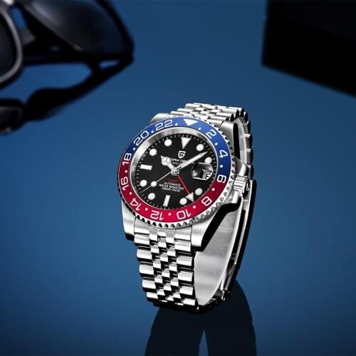 PAGANI DESIGN Brand Men GMT Watch Sport Luxury Automatic Mechanical Mens Waterproof Jubilee Strap Watches Clock Sapphire Glass
