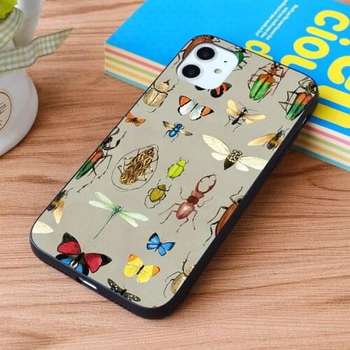 For iPhone The Usual Suspects - Insects on grey - watercolour bugs pattern by Cecca Designs Soft TPU border Apple iPhone Case