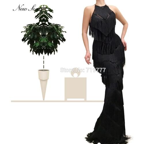 Black Tassel Evening Dress Women Pageant Party Gowns 2019 Newest Mermaid Turkish Saudi Arabic Prom Dresses Robe De Soiree Custom