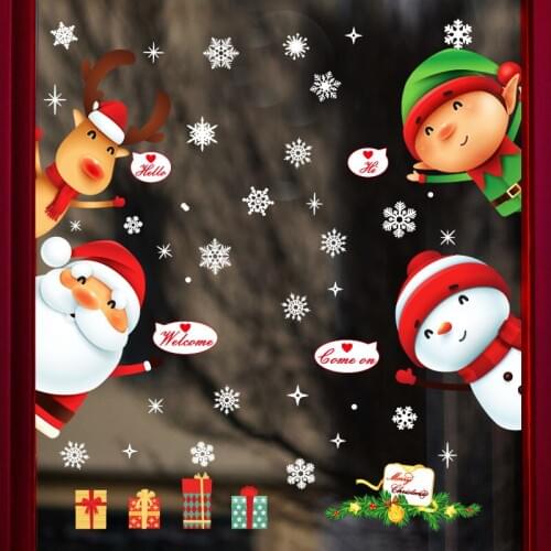 DIY Merry Christmas Wall Stickers Showcase Window Glass Festival Decals Santa Murals New Year Christmas Decorations for Home