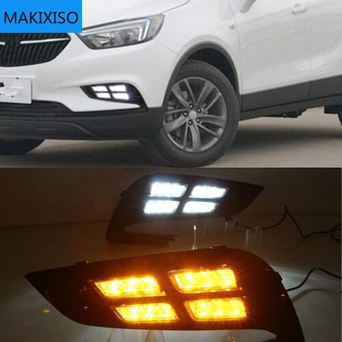 1Pair For Buick Encore Opel mokka 2017 2018 LED DRL Daytime Running Lights Daylight Fog light with Yellow signa
