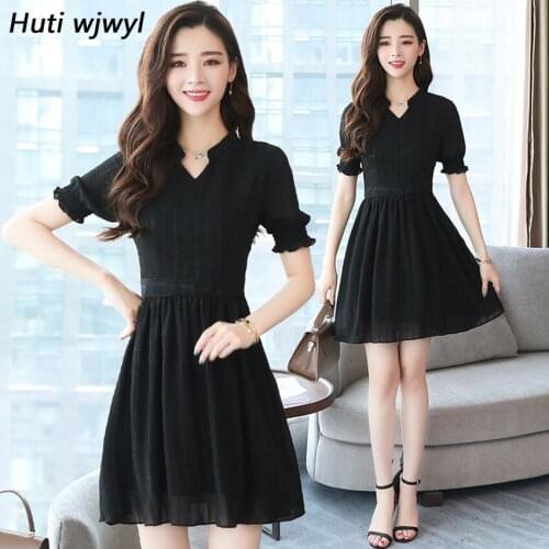 Summer Black V-Neck Chiffon Female Sundress 2021 Elegant Women Beach Midi Dresses Sarafans Casual Party Sexy Club Dress Vestidos