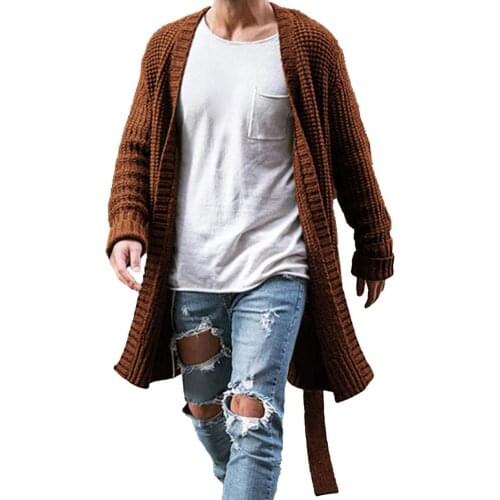 Men Thick Solid Knitted Coat Large Size Keep Warm Cardigan Solid Color Autumn Winter Men Midi Sweater Jacket Overcoat