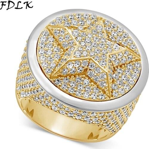 FDLK Hip Hop Bling Big Star Pentagram Ring with Zircon Stone Ring for Men Women Wedding Engagement Ring Fashion Jewelry 2021