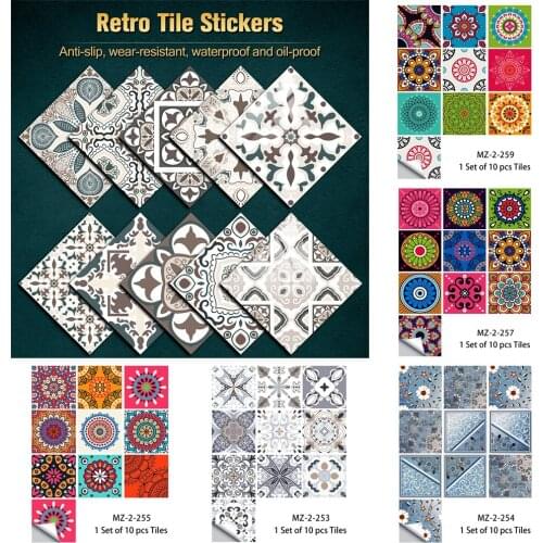 10pcs/set Grey Tile Pattern Tiles Sticker Kitchen Bathroom Wardrobe Tables Art Mural Home Decor Peel & Stick PVC Wall Decals