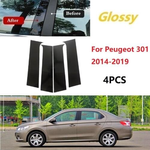 New 4PCS Fit For Peugeot 301 2014-2019 Polished Pillar Posts Window Trim Cover BC Column Sticker