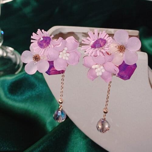 New Fashion handmade flower Dangle Drop Korean Earrings For Women Long Geometric Flower Earrings 2021 Wedding Jewelry