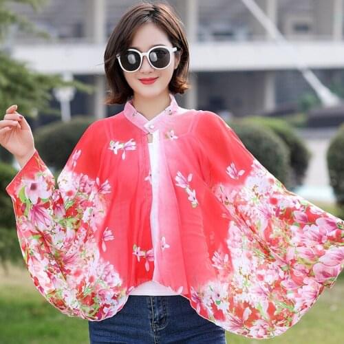 New Fashion summer printed chiffon scarf women sunshade long sleeve Shawl