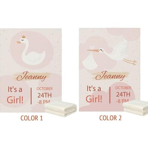 LVYZIHO Custom Baby Shower Pretty Swan Princess Gold Crown Baby Girl Blanket - 30x40 / 48x60 / 60x80 Inches - Fleece Blanket