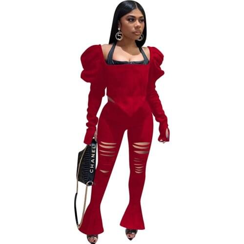 Sexy Two Piece Outfits for Women Matching Sets Rave Festival Clothing Crop Top and Hole Flare Pants Suit Club Party 2 Piece Set