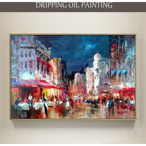 Professional Artist Hand-painted Impressionist Street Landscape Oil Painting on Canvas Rich Colors Abstract Street View Painting