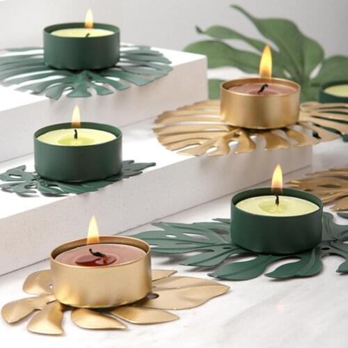 Romantic Candlestick Leaf Shape Desktop Ornament Metal Turtle Leaf Candle Holder for Wedding Bar Party Dinner Home Decor