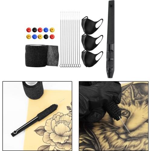 Stainless Steel Tattoo Hand Poking Tool Tattoo Needle Stabilizing Tool Stick Poke Needle Holder Pro Kit