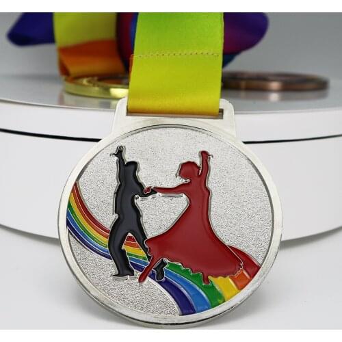 Size 70MM Dance Competition Silver Medal Dance Performance Keepsake ,1PCS Soft Enamel Metal Medal