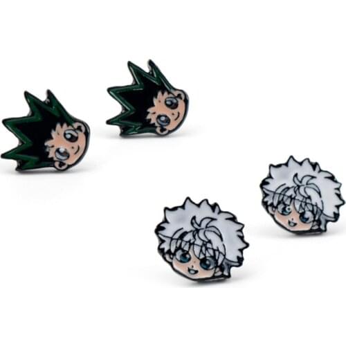 1 Pair Anime Hunter x Hunter Killua Zoldyck Gon Freecss Cute Cartoon Enamel Alloy Ear Studs Earrings Cosplay Jewelry Accessories