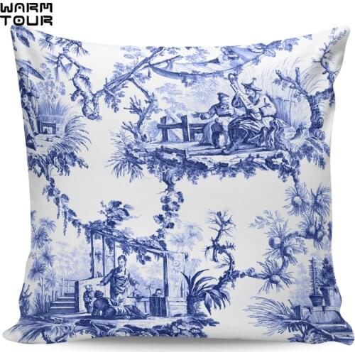 Blue Chinoiserie Toile Pillow Covers Cases Pattern Cover Cushion Pillowcase Square Print