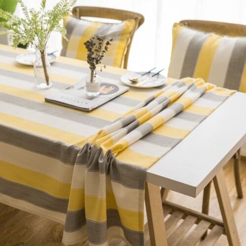 Nordic Fashion Tablecloth Yellow Stripe Linen Cotton Rectangle Christmas Table cloth Washable cloth Dining Table Textile Fabrics