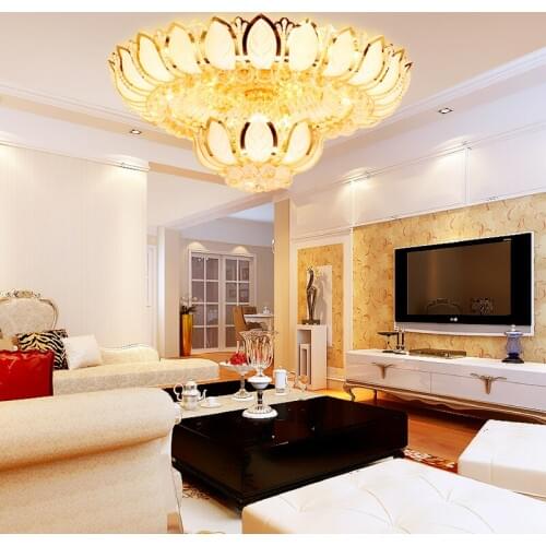 LED Light Modern Gold Crystal Ceiling Lights Golden Crystal Lotus Flower Ceiling Lamps Home Indoor Lighting Fixture Temple Lamp