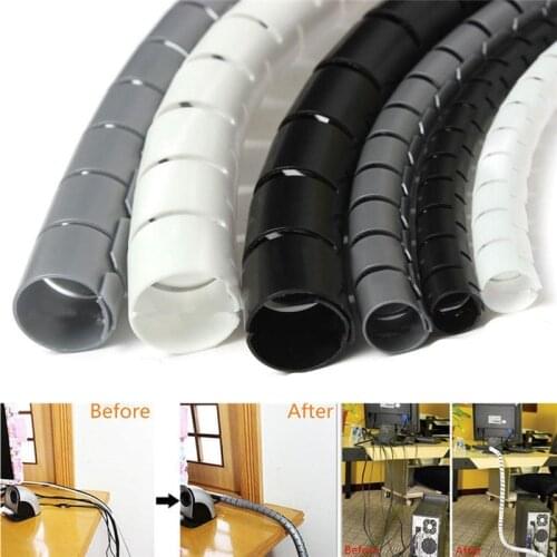1Meter 8mm Spiral Office Home Wire Spiral Wrap Sleeving Band Tube Cable Protector Line Management Wrap with Clip Tool