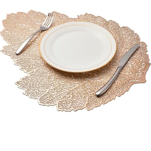 Dining Table Mat PVC Placemat Creative Simulation Plant Hollow Leaf Placemat Milk Coffee Cup Mats Home Desktop Decoration